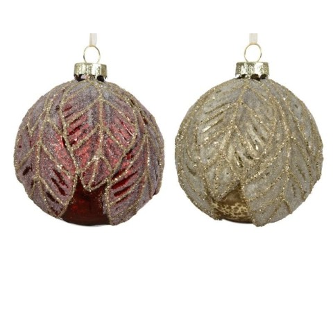 SFERA VETRO FOGLIA ORO ROSSO GLITTER D.8